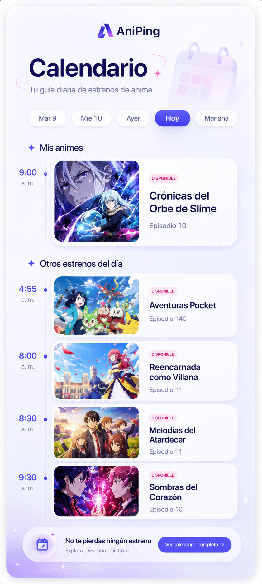 Calendario de anime en AniPing