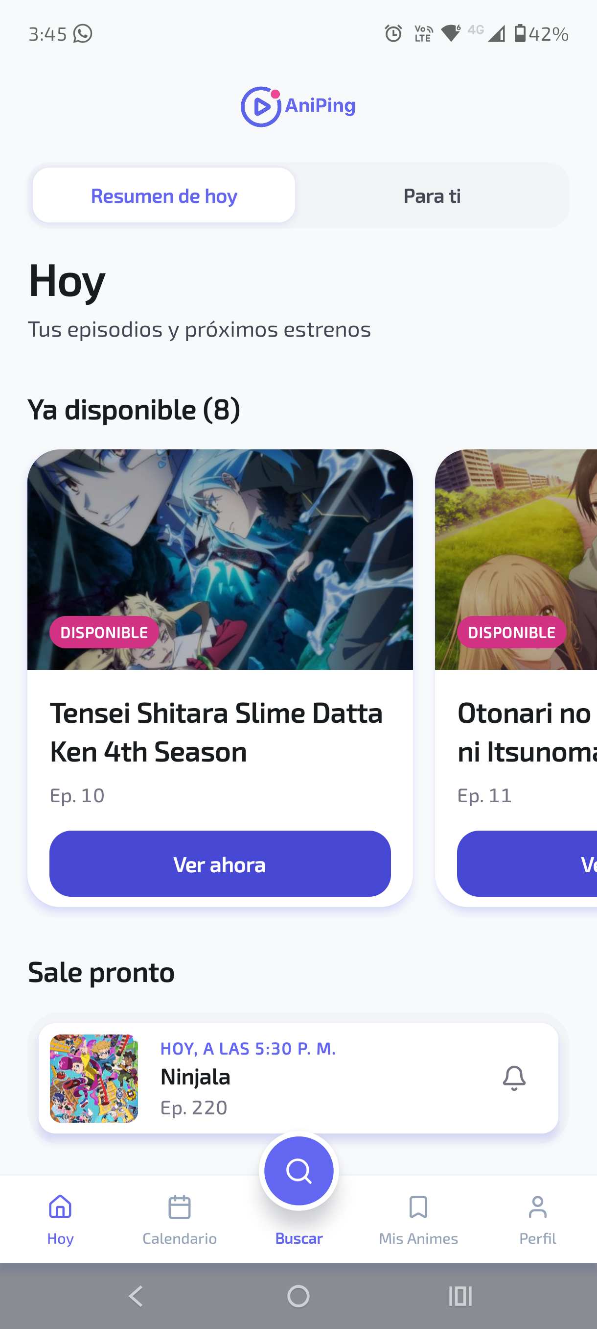 Inicio de AniPing con episodios disponibles