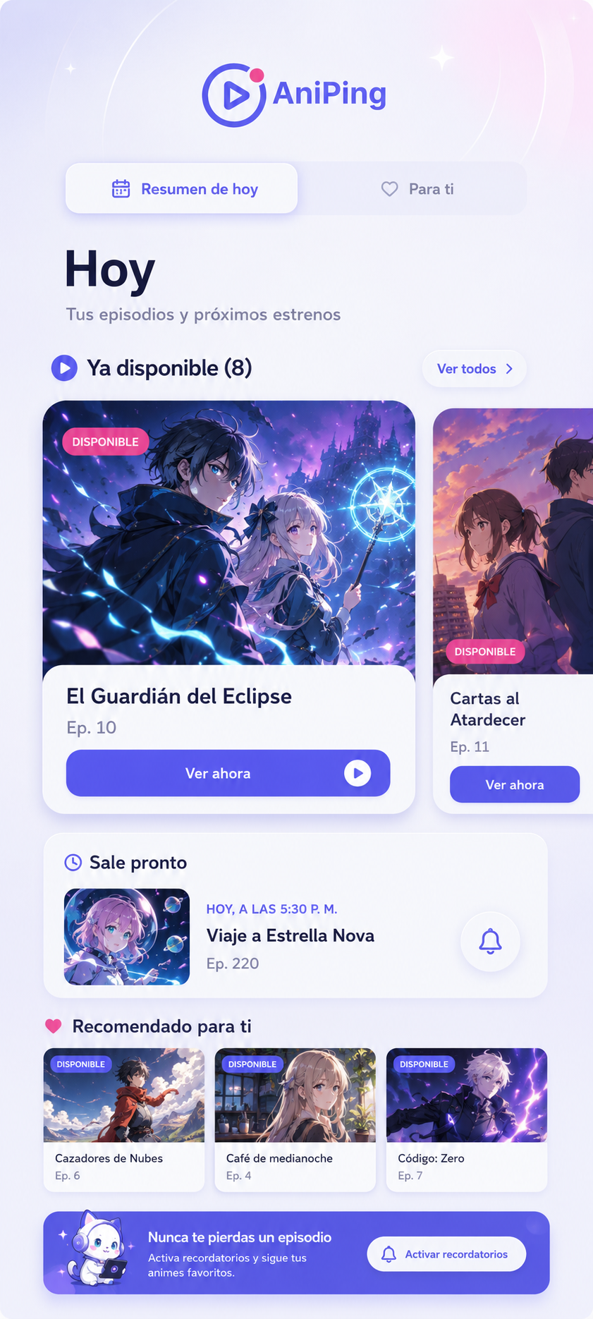 Inicio de AniPing con episodios disponibles