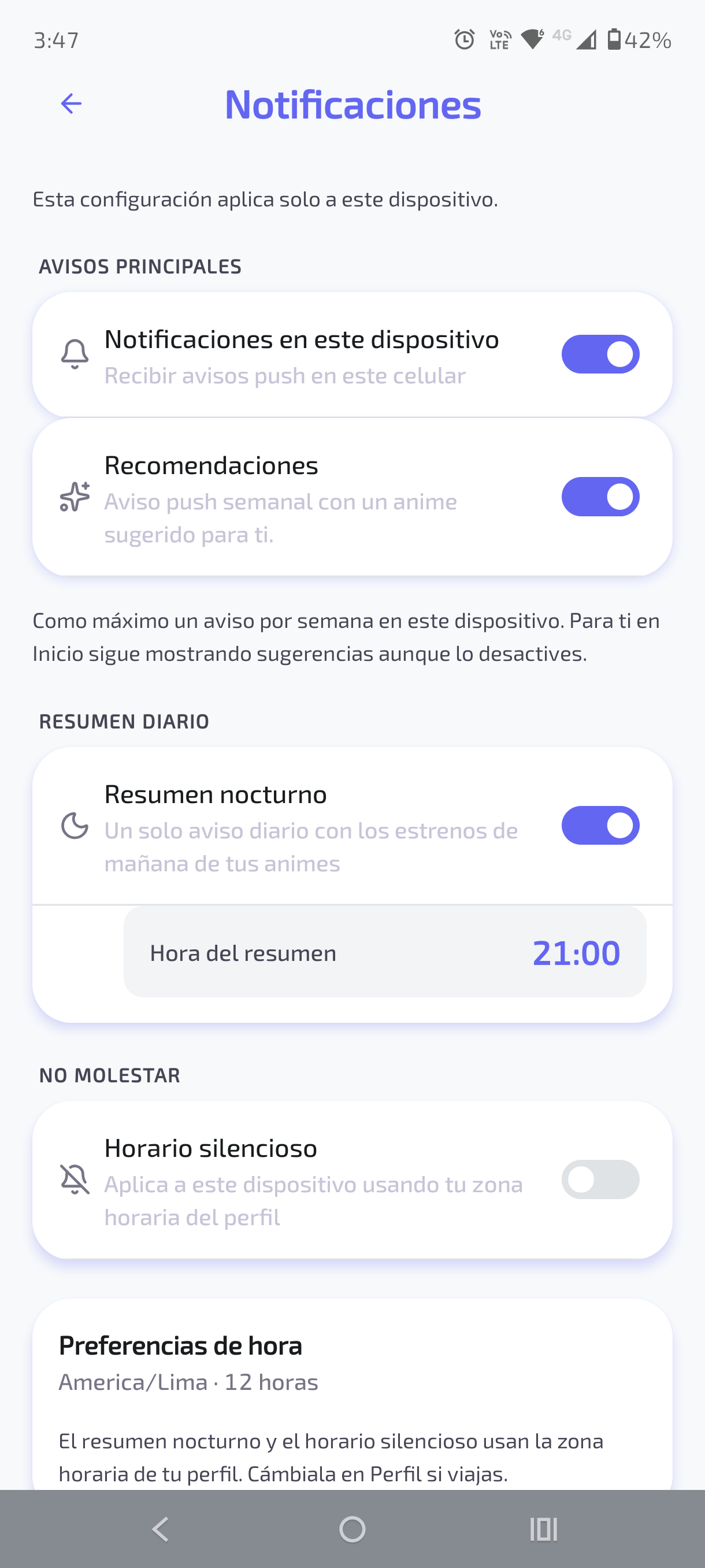 Configuración de notificaciones en AniPing