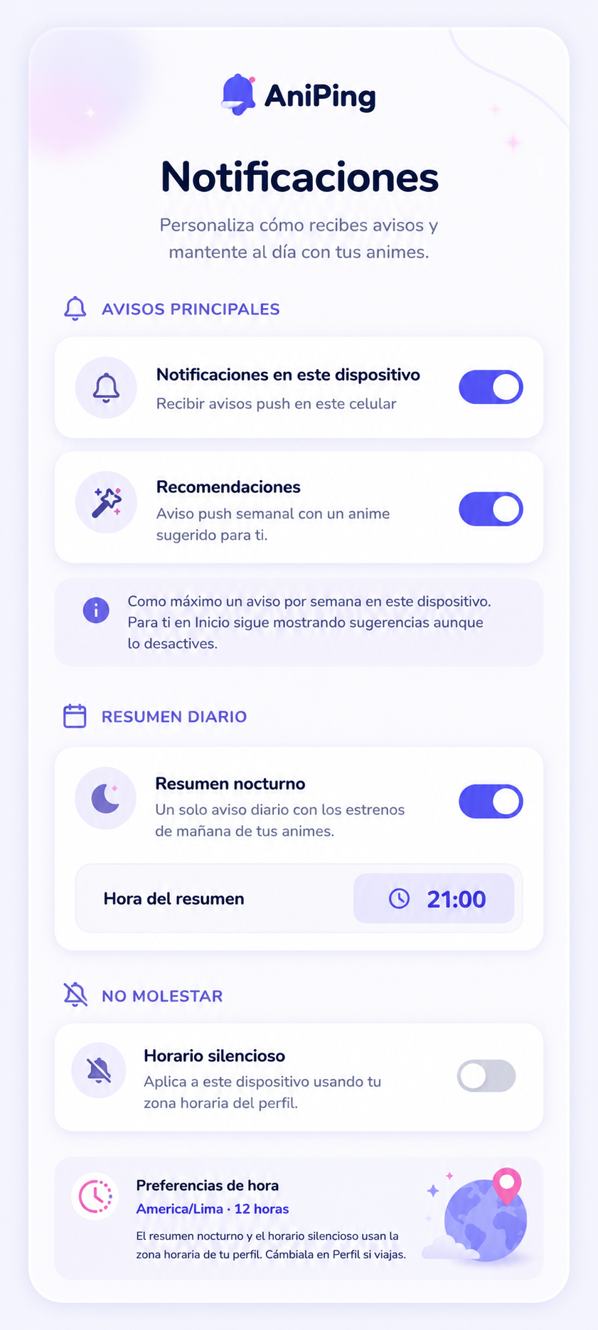 Configuración de notificaciones en AniPing
